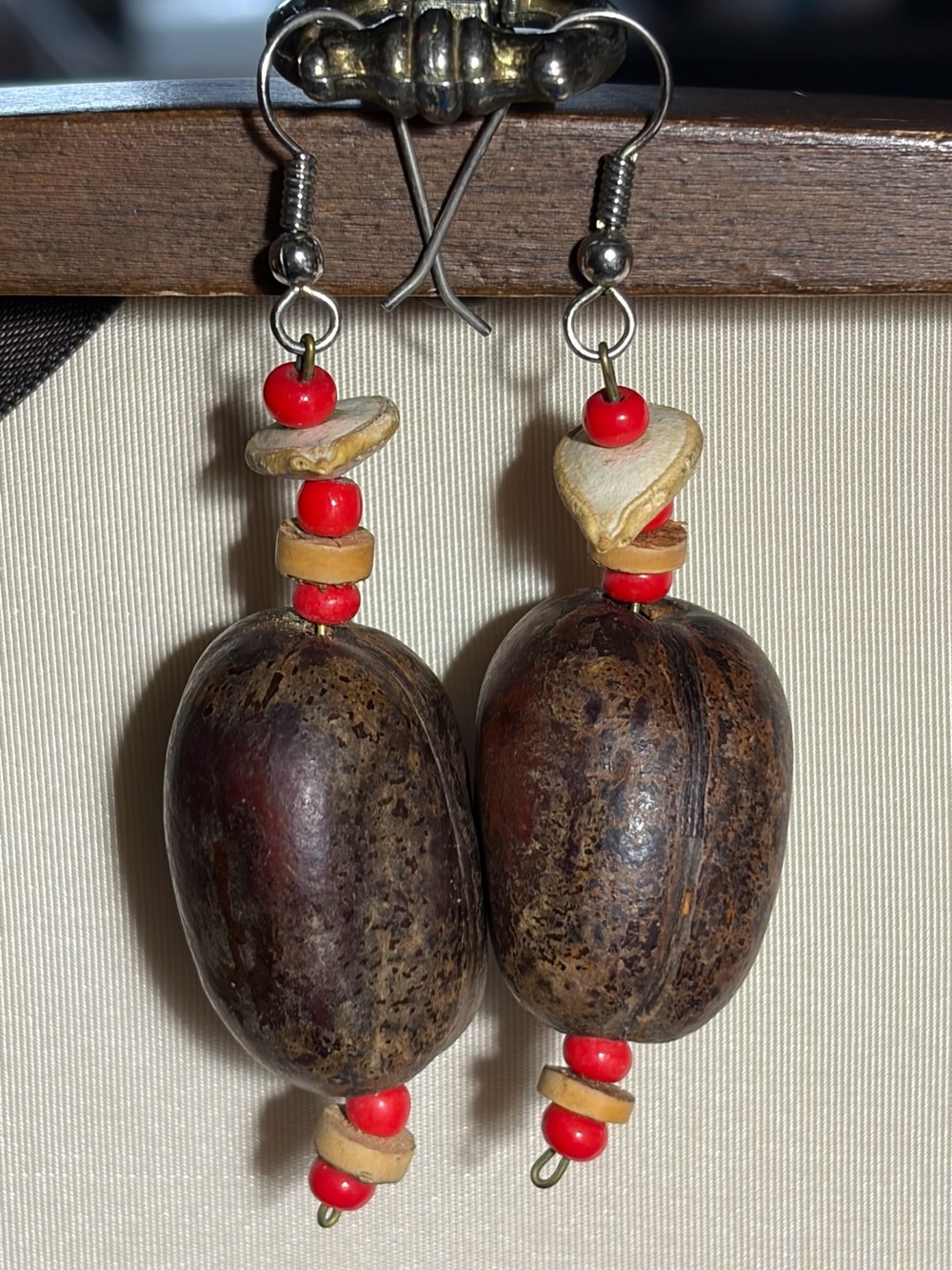 🌱☮️Vintage Artisan Natural Seed Pod Dangle Earrings Boho Earthy 2"